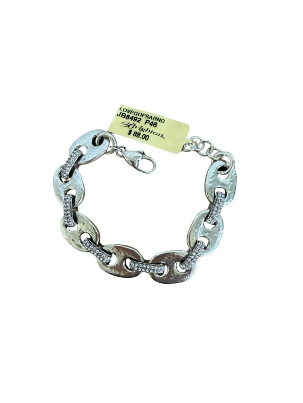 Brighton “Love Goes Around” Crystal Link Bracelet Silver Tone
